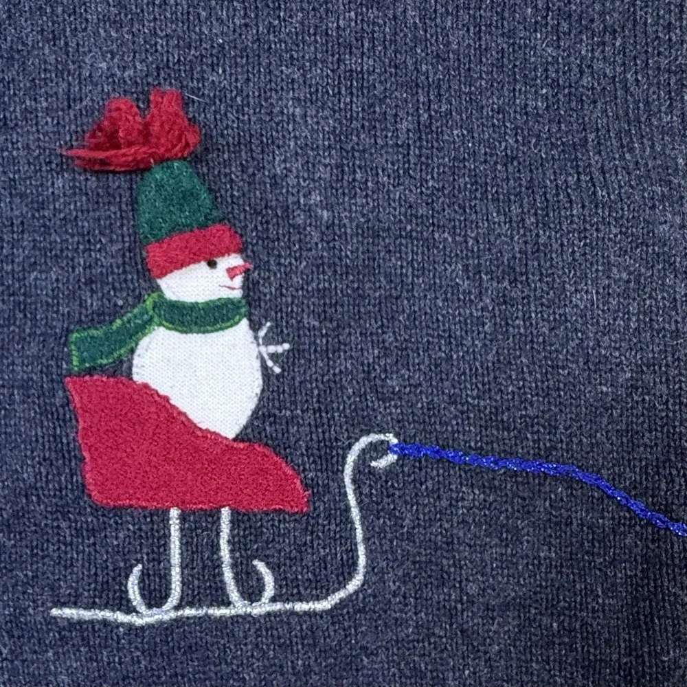 Vintage 1990s Crazy Horse Snowman Mittens Christmas Granny Teacher Cardigan Sz M